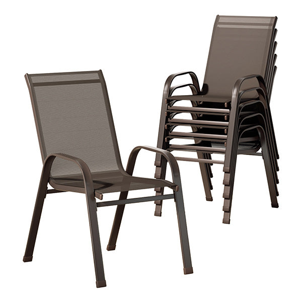 6Pcs Outdoor Dining Chairs Stackable Chair Patio Garden Furniture Brown