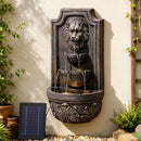 Solar Fountain Water Feature Lion Head Wall Fountain 67cm Brown