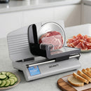 Meat Slicer Bread Vegetable, 200W Power 0-15mm Adjustable Easy Clean Stable Stainless Steel Blade Food Slicer for Kitchen Commercial, Silver