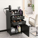 Professional Salon Station Rolling Cart, Hair Styling Beauty Cabinet with 2 Drawers & 2 Appliance Holders, Wood Barber Spa Trolley with 360¬∞ Wheels for Skincare & Vanity, Black