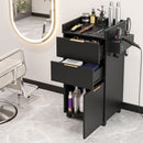 Professional Salon Station Rolling Cart, Hair Styling Beauty Cabinet with 2 Drawers, Large Supply Cabinet & 3 Appliance Holders, Wood Barber Spa Trolley with 360¬∞ Wheels for Skincare & Vanity, Black