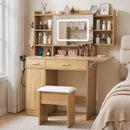 Dressing Table Vanity Desk Set Stool LED Charging Station Wood
