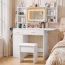 Dressing Table Vanity Desk Set Stool LED Charging Station White