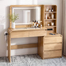 Dressing Table Makeup Vanity Desk LED Mirror Drawers Charging Station Curved Edge Wood