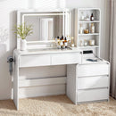 Dressing Table Makeup Vanity Desk LED Mirror Drawers Charging Station Curved Edge White