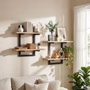 Set of 2 Floating Wall Shelf 2-Tier Wall-Mounted Display Ledge Wood & Metal