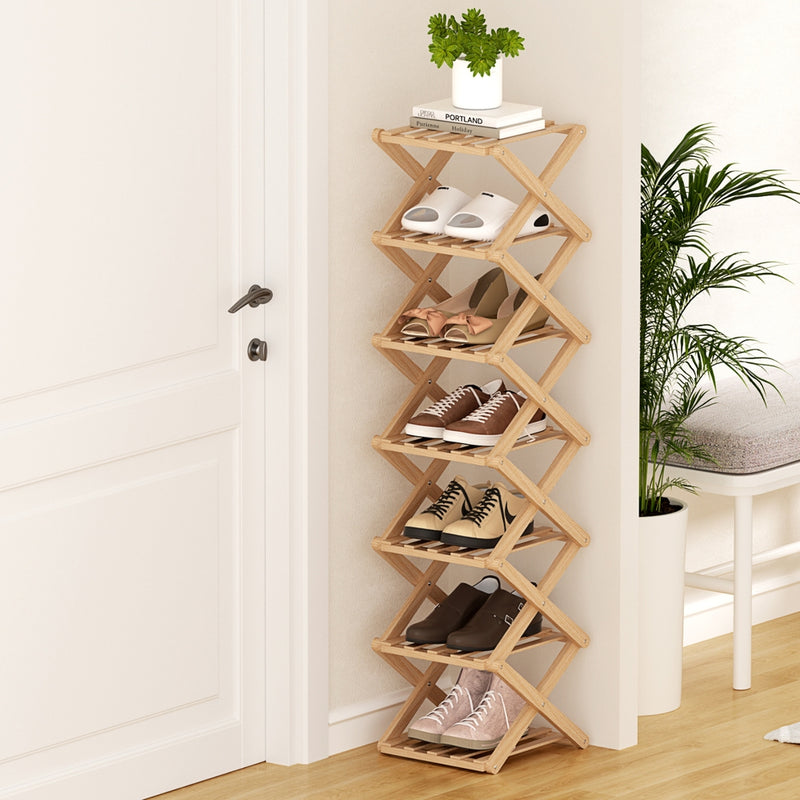7 Tier Bamboo Foldable Shoe Rack Organizer Entryway – Simply Wholesale
