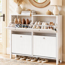 Shoe Cabinet 4 Flip Drawers Fluted Style Adjustable Shelves White