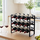 3-Tier Wine Rack Metal Freestanding 12 Bottles Modular Countertop Wine Display Shelf Black