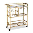 Bar Cart Drinks Trolley Serving Wine Rack Glass Holder 3 Hooks 72cm Gold