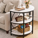 Semi-Circle End Table 3 Tier Coffee Table Side Nightstand Shelf Marble Effect White&Black