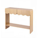 2-Drawer Console Table, Scalloped Entryway Table with Safe Rounded Corners, 100 x 31 x 80 cm