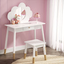 Kids Dressing Table Chair Set Vanity Makeup Wooden Leg Mirror Drawer