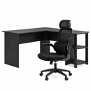 Office Desk and Chair Set L Shaped Computer Desk 136cm with 2 Tier Storage Shelves, Ergonomic Mesh Office Chair with Adjustable Headrest, Flip-Up Armrests & Lumbar Support