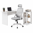 Home Office Desk and Chair Set, 136cm L Shaped Computer Desk with Shelves & Cable Management, Ergonomic Mesh Office Chair with Adjustable Headrest, Flip-Up Armrests