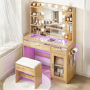Dressing Table Vanity Desk Set 10 LED Bulbs RGB Light Wood