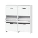 2x Shoe Cabinet Organiser 3 Flip Drawer High Gloss White