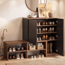 2-IN-1 Shoe Cabinet Bench w/ Adjustable Shelf Hallway Walnut & Black
