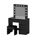 Dressing Table Set Stool 12 Led Bulbs Black