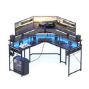L-Shape Gaming Desk Computer Desks RGB LED Power Outlet 130cm Black
