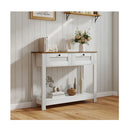 Farmhouse Console Table With 2 Drawers And Open Storage Shelf
