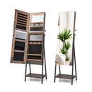 Lockable Floor Jewelry Cabinet With Full Length Mirror And Led Lights