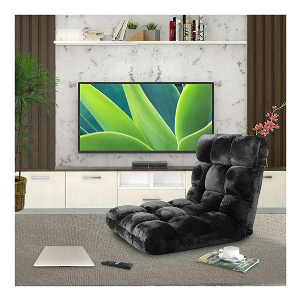 2X Floor Recliner Folding Lounge Sofa Futon Couch Folding Chair Cushion Black