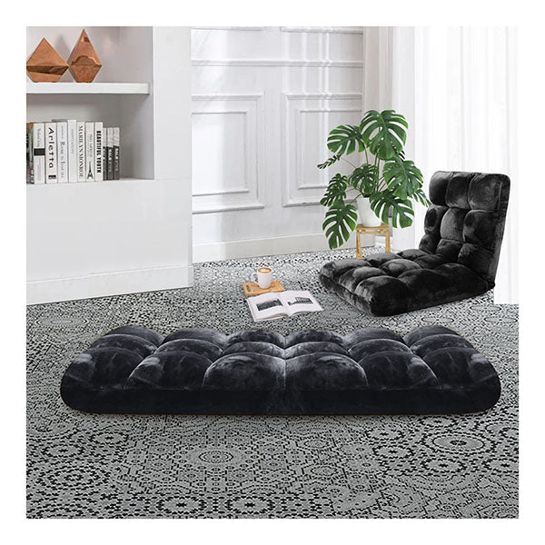 2X Floor Recliner Folding Lounge Sofa Futon Couch Folding Chair Cushion Black