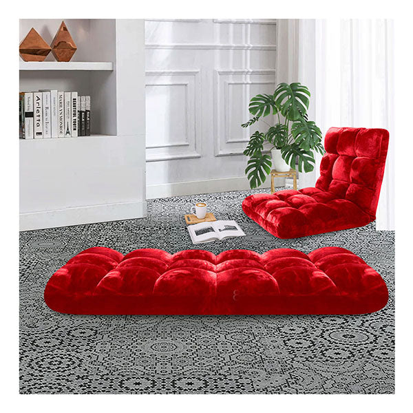 4X Floor Recliner Folding Lounge Sofa Futon Couch Folding Chair Cushion Red