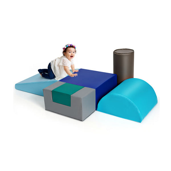 Blue 6 Piece Set Foam Blocks for Kids Crawl and Climb