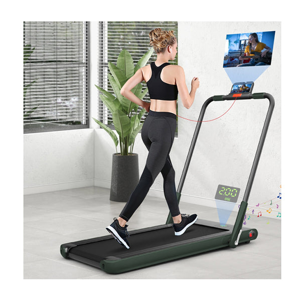 2in1 Foldable Treadmill with APP and Remote Control for Home and Office Green