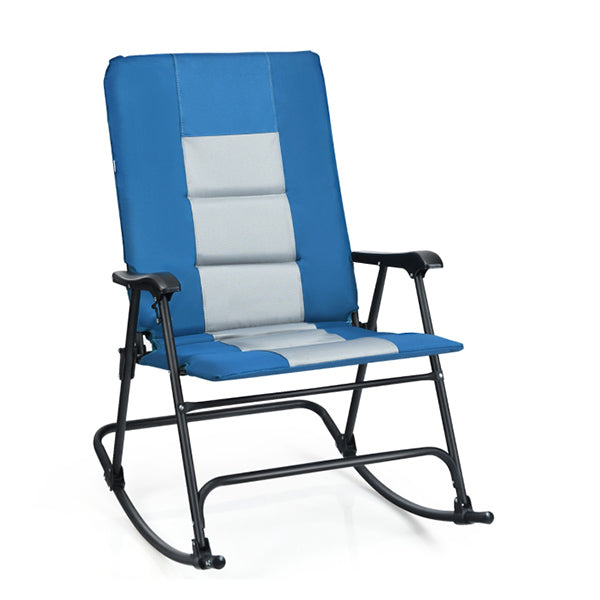 Foldable Rocking Chair with High Back and Armrest for Outdoor and Patio Blue