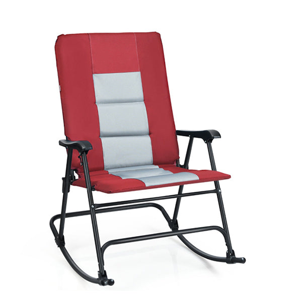 Foldable Rocking Chair with High Back and Armrest for Outdoor and Patio Red