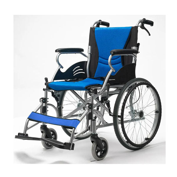 Folding Aluminium Wheelchair 20 Wheels Park Brakes 100Kg Capacity Blue
