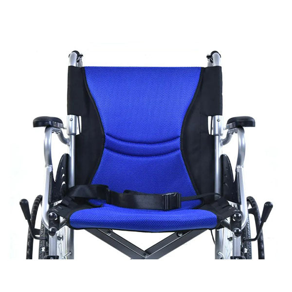 Folding Aluminium Wheelchair 20 Wheels Park Brakes 100Kg Capacity Blue