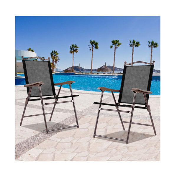 Set of 2 Patio Folding Chairs with Armrests for Garden Black