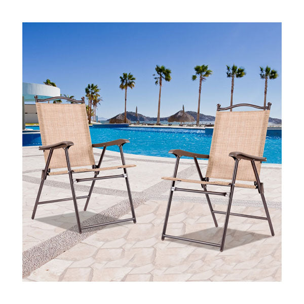 Set of 2 Patio Folding Chairs with Armrests for Garden Black Yellow
