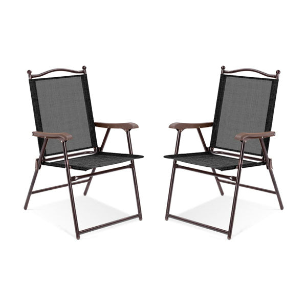 Set of 2 Patio Folding Chairs with Armrests for Garden Black