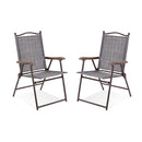 Set of 2 Patio Folding Chairs with Armrests for Garden Gray