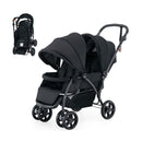 Folding Double Baby Stroller With Tandem Seating And Canopy Black