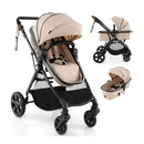 Folding Infant Stoller Adjustable Canopy And Backrest For Kids Beige