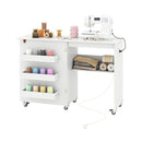 Folding Sewing Table Charging Station Collapsible Craft Cart White