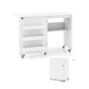 Folding Sewing Table Charging Station Collapsible Craft Cart White