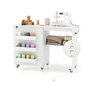 Folding Sewing Table Charging Station Collapsible Craft Cart White