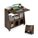 Folding Workstation On Wheels With Shelves For Small Space Home Office