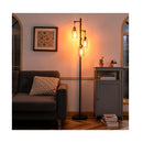 Freestanding Floor Lamp With 3 Head Hanging Amber Glass Shade