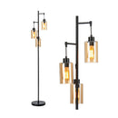 Freestanding Floor Lamp With 3 Head Hanging Amber Glass Shade