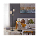 Freestanding Floor Lamp With 3 Head Hanging Amber Glass Shade