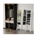 Freestanding Jewelry Cabinet With Full Length Frameless Mirror White