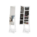 Freestanding Jewelry Cabinet With Full Length Frameless Mirror White